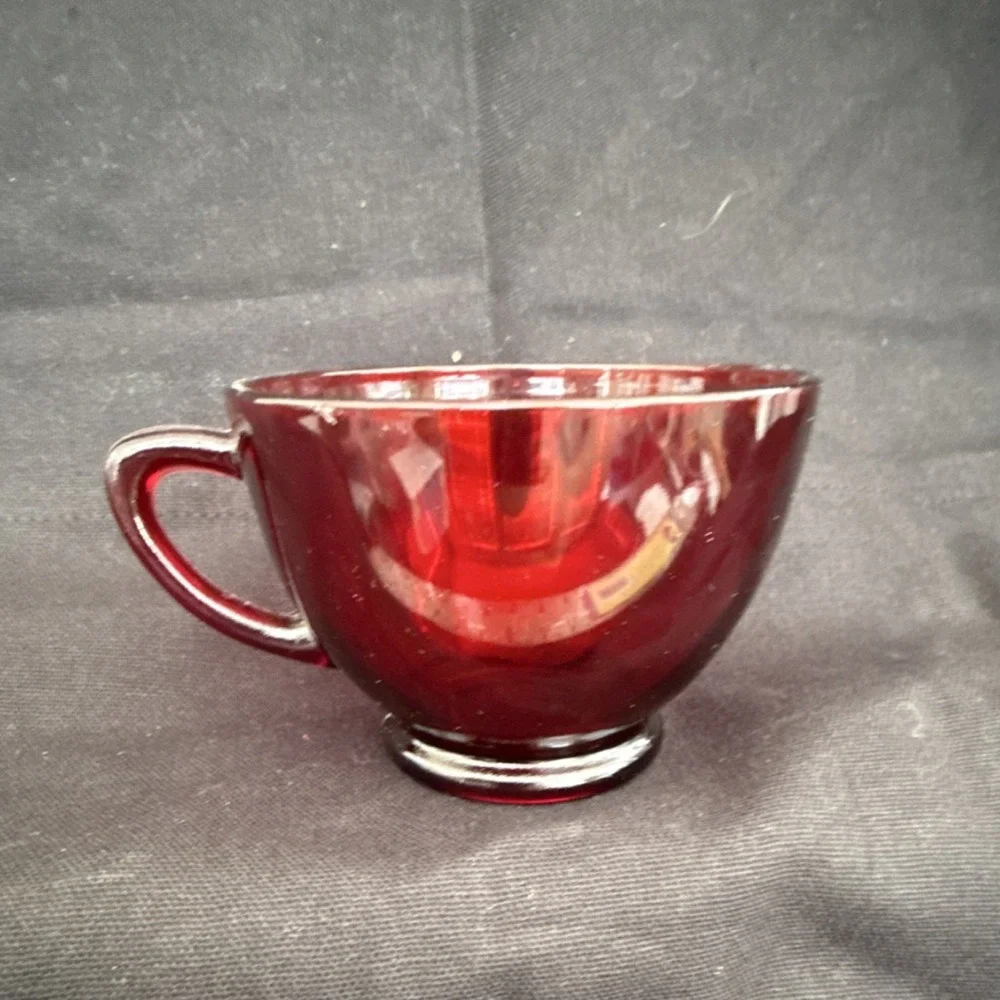 Red Ruby Glass Cup Glossy Round Unisex Adults Drinkware With Handle 2.5 Inch